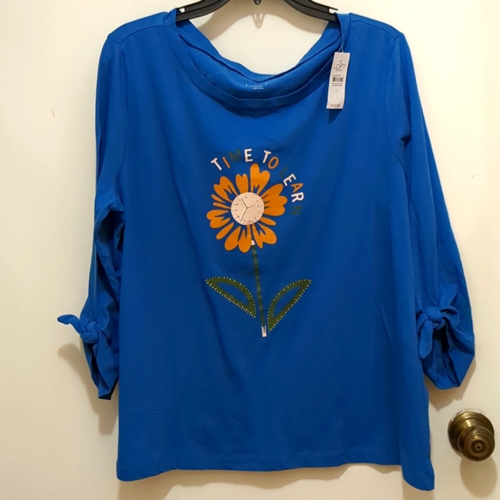 Loft Women Blue T-shirt 3/4 Sleeves New